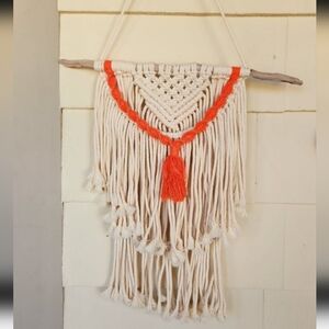 Boho Macrame Wall Hanging with Orange Accents
